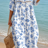 Klasična Plava Cvetna Kupaćica Haljina