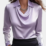 Elegantna Bela Satenska Bluza s Draper Dekolteom
