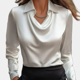 Elegantna Bela Satenska Bluza s Draper Dekolteom