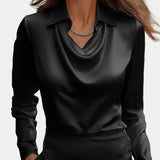 Elegantna Bela Satenska Bluza s Draper Dekolteom