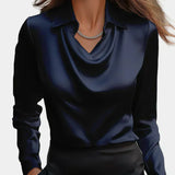 Elegantna Bela Satenska Bluza s Draper Dekolteom