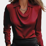 Elegantna Bela Satenska Bluza s Draper Dekolteom