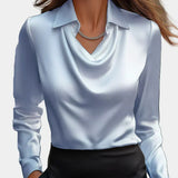 Elegantna Bela Satenska Bluza s Draper Dekolteom