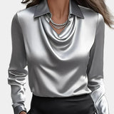 Elegantna Bela Satenska Bluza s Draper Dekolteom