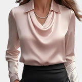 Elegantna Bela Satenska Bluza s Draper Dekolteom