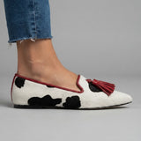 Mocassino Ginevra — Mucca Bianco e Nero, Nappine Rosse