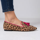 Moccasin Ginevra — Leopardo Suede, Fuksija Nappine