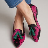 Mocassino Ginevra — Mucca Fuksija, Nappine Zelene
