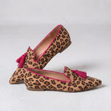 Moccasin Ginevra — Leopardo Suede, Fuksija Nappine