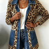 Madeleine | Leopard Print Denim Panel Contrast Longline Jakna