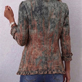 Jeannette | Vintage Gradiijent Teksturisani Print Ruches Jakna