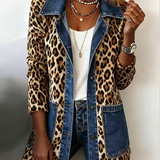 Madeleine | Leopard Print Denim Panel Contrast Longline Jakna
